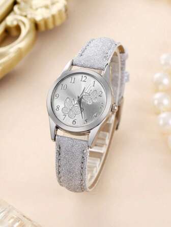 1pc Butterfly Leather Cute Watch Girls Kids Watch