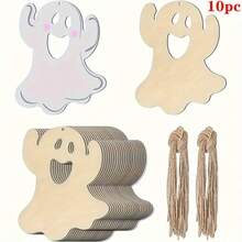 10-Pack Wooden Ghost Shapes For DIY Crafts - Unfinished Wood Cutouts For Painting, Graffiti Art, Wedding, Christmas, Halloween, Easter, Thanksgiving Hanging Decorations, No Feathers, Electricity-Free - Primary Color - View 5