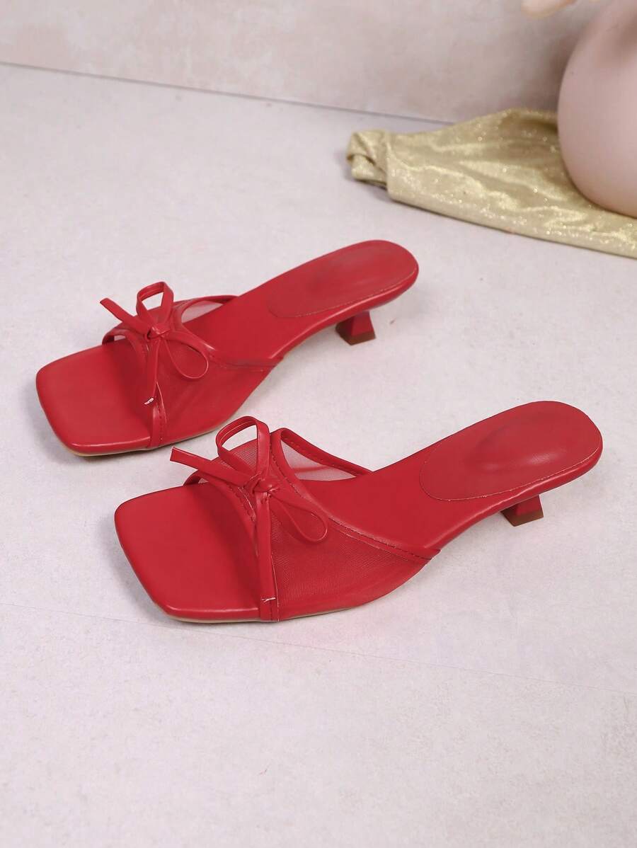 Women's Elegant Solid Color High Heel Sandals, PU Leather & Mesh Patchwork High Heels, Beach, Party, Outdoor Wear, Summer