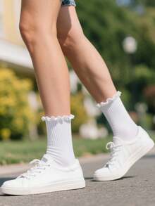 6 Pasang Kaos Kaki Pendek Berumbai Wanita, Kaos Kaki Olahraga Hitam Putih, Kaos Kaki Lari, Kaos Kaki Perjalanan, Kaos Kaki Gulung Lucu dengan Tepi Berumbai, Cocok untuk Pemakaian Sehari-hari di Musim Semi, Musim Panas, Musim Gugur & Musim Dingin, Hadiah - MultiWarna - View 6