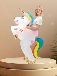 1 件成人充气独角兽骑士服装，适用于万圣节、复活节和主题活动，有趣的照片道具和舞台表演配件，俏皮活动服装，充气服装 - 白色 - 查看 5
