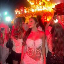 Sexy, Fashionable, High-End Diamond Studded Chest Chain, Top Chain, Wedding Dress, Nightclub Party Jewelry New Leisure Style Of Simple Faux Pearl Halter Tops Teen Style Cute Beaded Beautifully Cami Vest ,Pearl Bead Body Chain