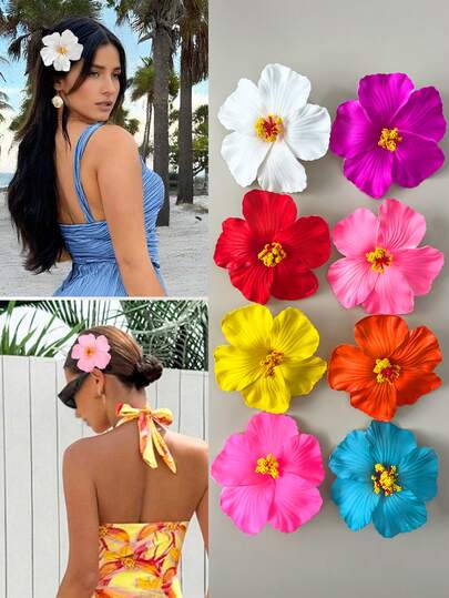 1/8 piezas Clips para el cabello con flor de Plumeria, accesorios de pelo con flores artificiales de moda para mujeres, adecuados para fiestas en la playa, bodas, vacaciones, Día de la Madre, vuelta al colegio, clips para el cabello, pinzas para el cabello, pasadores para el cabello, accesorios para el cabello