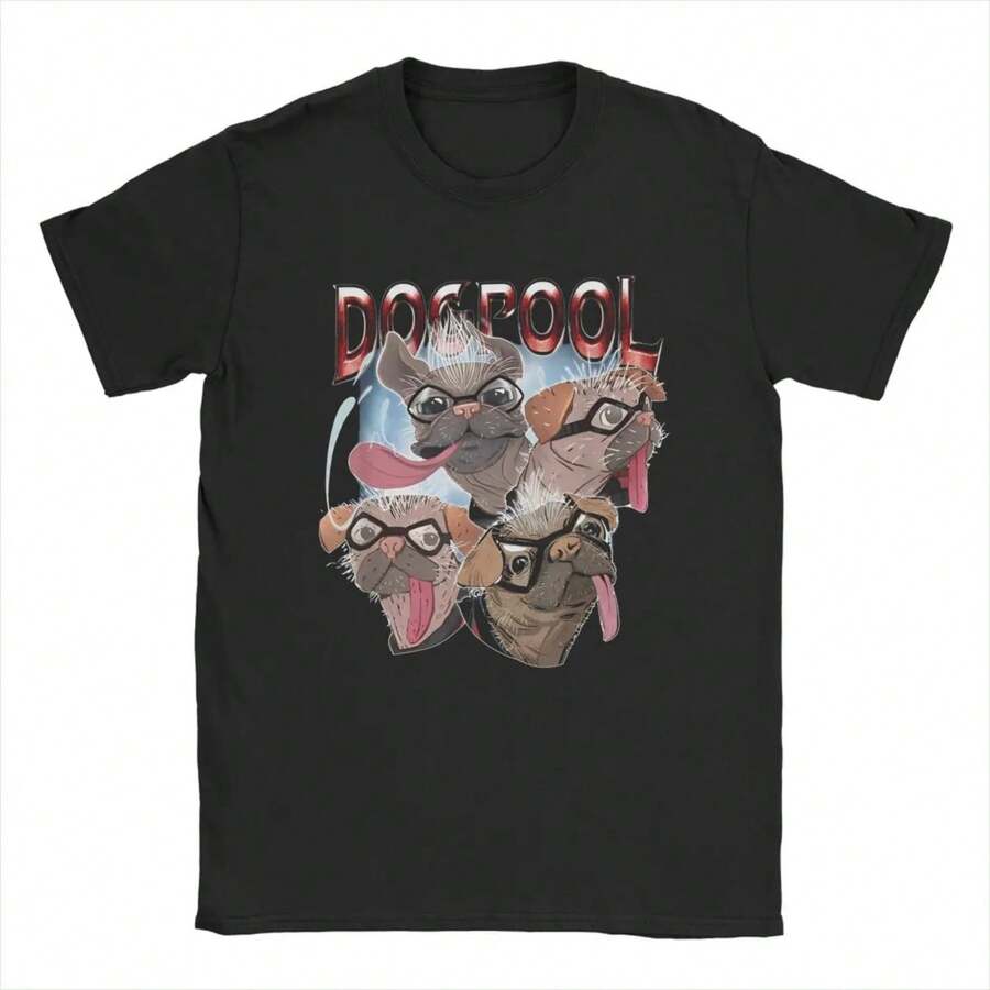 Deadpool & Wolverine Dogpool Sketchy T-Shirt Men Hero Faces Novelty Cotton Tee Short Sleeve T Shirt New Merchandise - màu đen - Xem 1