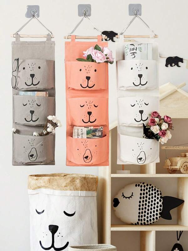 1 bolsa de armazenamento para pendurar na parede de cabeceira, organizador de porta, decoração de quarto, bolso para pendurar no berçário, organizador de armário com 3 compartimentos