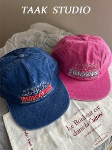 Fuchsia Letter Embroidered Flat Brim Hat, Unisex Hip Hop Street Style Baseball Cap, Spring/Summer - A - View 9