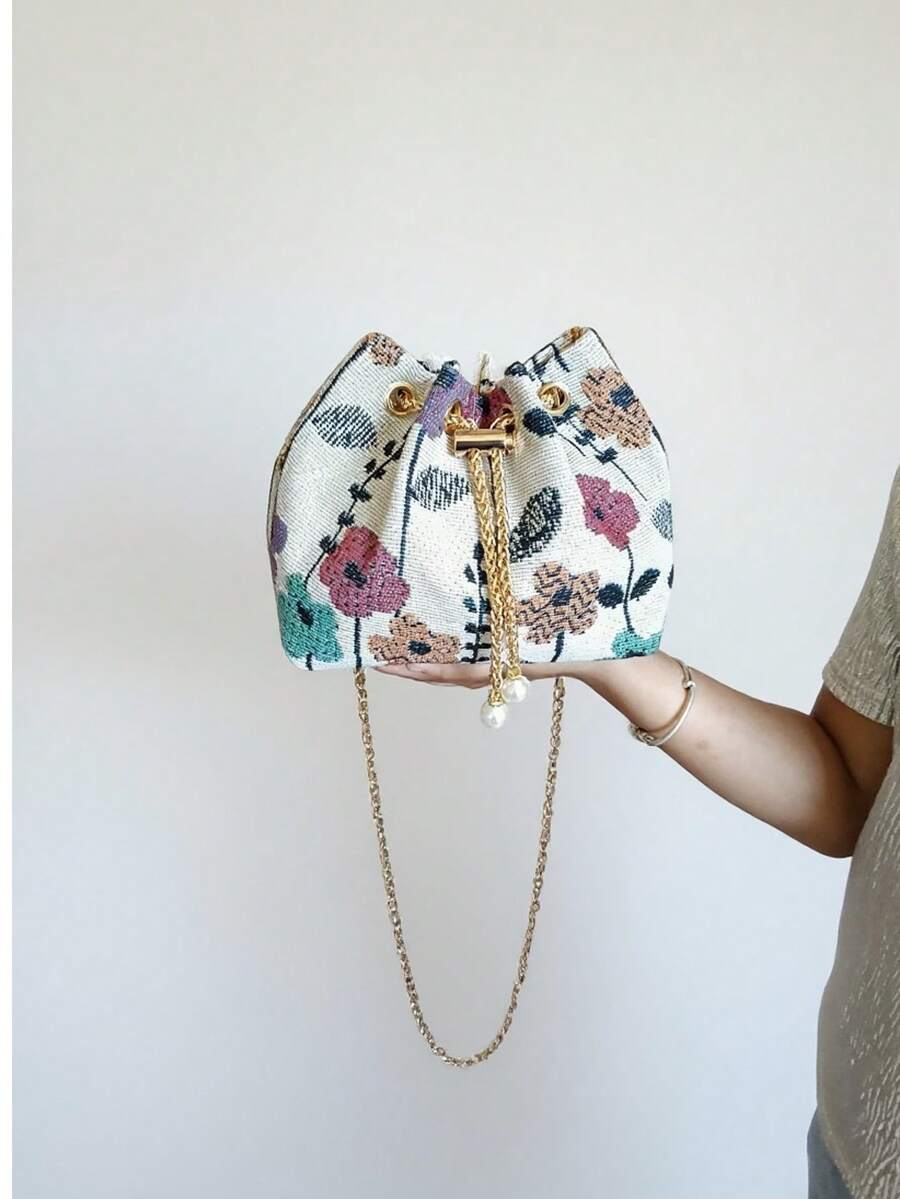 新款中国风亚麻单肩包，书法单肩包，复古印花水桶包，女士休闲时尚手提包，春季托特包