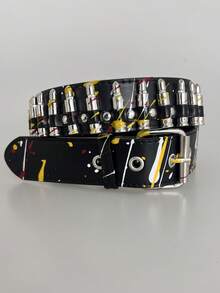 Men's Plus Size Bullet Shaped Western Style Belt, Punk Gothic Rapper Hip Hop Fashion Accessory For Decorating Outfits, Matches With Hoodies, Suitable For Daily Wear And Holidays,School Halloween Skull Skeleton Summer, School Fall, Autumn, Halloween Autumn-Winter Accessories,Suitable For Teens, Youth,Men,Casual, Outdoor, Athletic, Vacation, Graduation Gifts, Birthday, Daily Wear - Multicolor - View 6