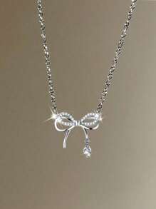 1pc Women's Simple & Fashionable Bow Pendant Necklace, Suitable For Daily Wear, Banquets, Parties, As Decorative Accessory, And An Ideal Gift For Holidays
