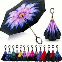 Paraguas grande de 24 varillas con diseño de arcoíris, mango largo, recto, anti-UV, para sol y lluvia. - Multicolor - Ver 2