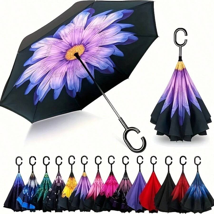 Paraguas grande de 24 varillas con diseño de arcoíris, mango largo, recto, anti-UV, para sol y lluvia.