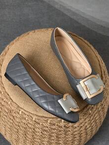 WHDXY 女士方头蝴蝶结平底便鞋，温柔风格，时尚乐福鞋，百搭休闲芭蕾鞋，舒适柔软鞋底，春季新品 - 深灰色 - 查看 2