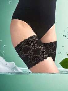 1 双防滑硅胶袜套，弹力蕾丝边防擦伤大腿带，隐形耐摩擦长袜 - 黑色 - 查看 3