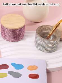 Vollständig mit Strass besetzter Holzdeckel Nagelpinsel Reinigungsbecher, vollständig mit Strass besetzter transparenter Glas-Reinigungsbehälter mit Deckel, Schmuckpinsel Reinigungsbecher, Nagelkunst Zubehör, Nagelkunst Werkzeuge, Nagelkunst Accessoires, Schulbeginn, Nagelkunst, Nagelkunst Werkzeuge (geeignet für Nagel Sticker) - Verschiedenfarbig - Übersicht 1