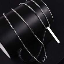 Corrente Colar Masculino Aço Inoxidável 70cm + Pingente Retangulo Dourado/Prata/Preto - Prata - Visão 4