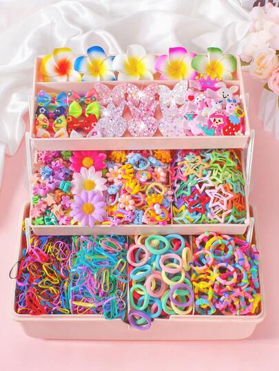 5/10/792/870件甜美时尚发饰套装，可爱女孩公主头饰，包含鸡蛋花发夹、闪亮亮片发箍、俏皮动物兔子发夹、印花小蝴蝶结装饰头箍、彩色向日葵星星发夹等，适合女孩日常使用、派对和旅行。妈妈送给孩子的一份好礼物，让您的女儿每天都闪耀光芒！