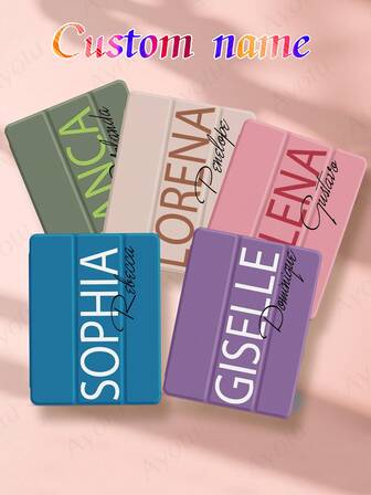 Dual Text Customized IPad Protective Case Compatible With IPad (A16) 11 Inch 11th Generation 2025, IPad 10th Generation, IPad Mini 4/5/6/7, IPad 10.9 Inch, IPad 9.7 Inch, Name Customized Tri-Fold Transparent Pen Slot Tablet Case Compatible With Samsung Tab A7 Lite 8.7 Inch, Compatible With Samsung Galaxy Tab A9 Plus 10.95 Inch, Built-In Pen Slot In The Shell, Supports Sleep Wake-Up