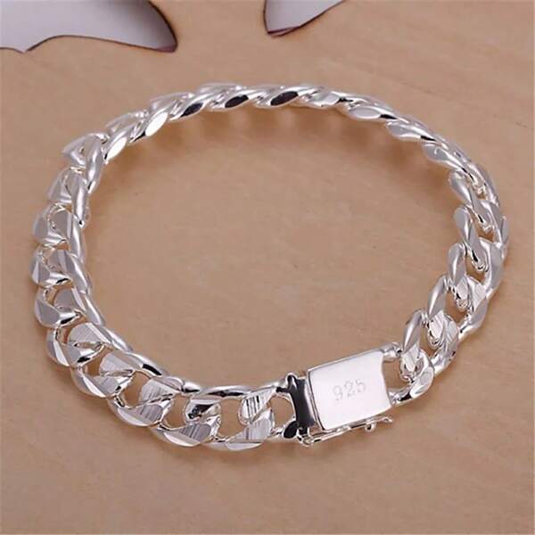 Pulsera de alta calidad de plata de ley 925 enchapada, cadena de 10 MM, joya de boda para hombres y mujeres, regalo