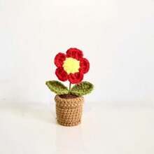 1pc Handmade Crocheted Potted Plant, Tulip/Sunflower/Heart Shaped Flower Desktop Decor, Knit Rose Flower, Forget-Me-Not Potted Plant Gift, Artificial Flowers Desktop Ornament, Party Favor