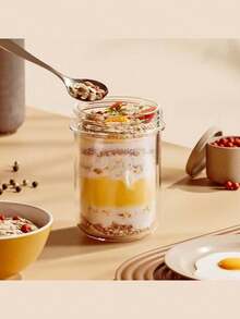 1 件密封玻璃酸奶杯、隔夜燕麦罐、小冰沙杯、带勺子的全谷物、谷物便携式早餐杯、易于携带、厨房用品万圣节、圣诞节、婚礼、厨房、节日必需品、家居、万圣节装饰、花园、露营、旅行必需品、生日装饰、生日、派对装饰理想礼物 - 彩色 - 查看 7