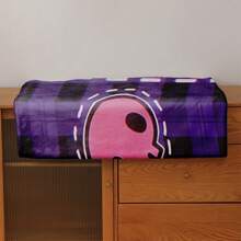 1 件 Sanrio Kuromi 图案柔软毛绒印花法兰绒毯，万圣节骷髅盖毯，适合床、沙发、办公室、露营 - 所有季节，送给家人和朋友的完美万圣节礼物，办公室膝毯 | 卧室装饰 | 蓬松涤纶，格纹设计，紫色盖毯 - 彩色 - 查看 6