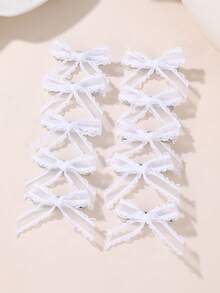 10个/套 女孩蕾丝网蝴蝶结发夹配饰 - 彩色 - 查看 12