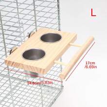 1pc Tiger Lily Peony & Phoenix Parrot Pattern Matte Solid Wood Bird Feeder With Food Bowl & Water Dish - Yellow - View 2