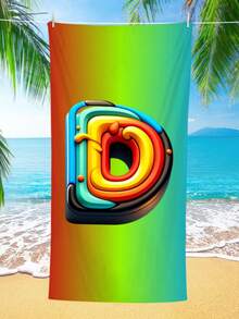 Personalized Cartoon Colorful Letter Customization A-Z English Letters Exclusive Custom Text Custom Name Quick Drying Outdoor Beach Towel Cool Ocean Customizable Palm Tree & Beach Scene, Perfect For Beach, Pool, Yoga & Fitness, Beach Accessories Absorbent Fabric, Beach Towel Outdoor Camping Perfect Gift