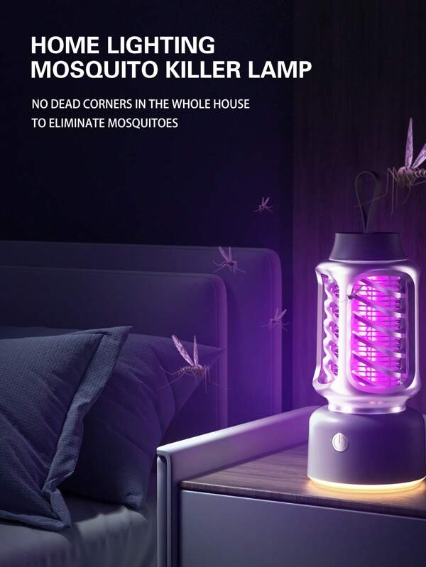 1 pieza Matamosquitos eléctrico activado por luz UV, control físico de mosquitos, matamosquitos eficiente, operación silenciosa, seguro para niños y mascotas, para dormitorio, campamento, familia, interior y exterior. Batería de 1800mAH