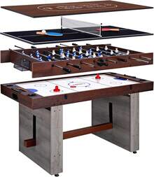 4-In-1 Combo Game Table – Foosball, Electric Air Hockey, Ping Pong & Poker, 55" Multi-Game Table For Home & Game Room Fun - Burgundy - View 1