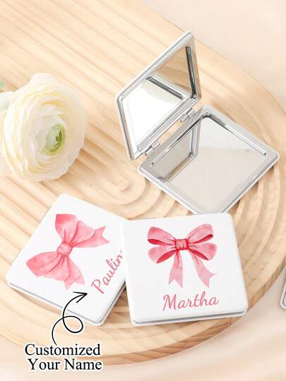 1pc Personalized Makeup Mirror Kawaii Minimalist Style Small Foldable Vanity Mirror, Pink 3D Bow Makeup Mirror, Portable Gift,Back-To-School Gifts,Halloween Gifts,Christmas Gifts