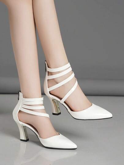 尖头粗跟D'Orsay高跟鞋，饰有水钻，优雅，适合派对穿着