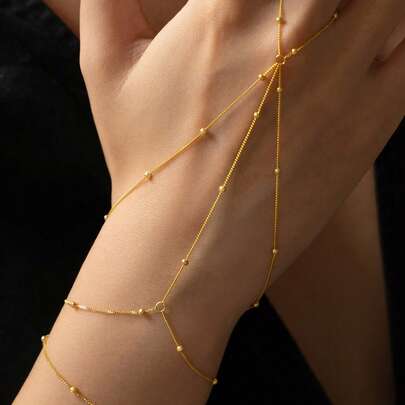 [精美礼物] 925 银多层串珠指节掸子手链 - 时尚配饰，适合约会、派对、送给女朋友、妻子、母亲的生日礼物