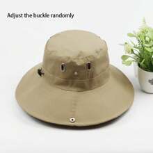 1pc Unisex Quick-Dry Solid Color Fishing Hat, Wide Brim Casual Outdoor Sun Hat, Adjustable Buckle Foldable Large Brim UV Protection Fishing Camping Hat, Cowboy Style Sun Hat With Strap, Suitable For Outdoor Activities All Seasons