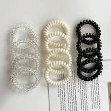 6pcs Transparent Telephone Wire Scrunchies,Small Rubber Hair Bands, Hair Ties For Women, Black & White Hair Clips For Ponytail - Multicolor - View 8