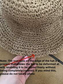 1pc Women Fashion Straw Hat, Outdoor Beach Sun Hat, Braided Fisherman Hat For Summer Beach Holiday Sun Protection, Foldable Large Brim Sun Hat, Gift & Daily Use