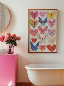 1pc Baby Room Decor, Wall Art, Butterfly Heart Prints, Colorful Nursery Art, Teen Girl Dorm Room Decor, 70's Style Art, Bohemian Wall Art, Whimsical Bedroom Poster Wall Art, Modern Living Room Wall Decor, Kids Room Wall Art For Boys, Baby Animal Prints - Multicolor - View 6
