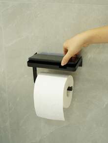 Adhesive Tissue Holder Wall Mounted Suitable For Kitchen, Bathroom, Bathroom Tissue Roll Hanger With Storage Rack, Self-Adhesive Tape Adhesive, Toilet Paper Holder Wall Mounted, Matte Black - Multicolor - View 7