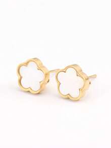 1 对优雅花卉时尚耳环，复古简约空心心花和三叶草耳环