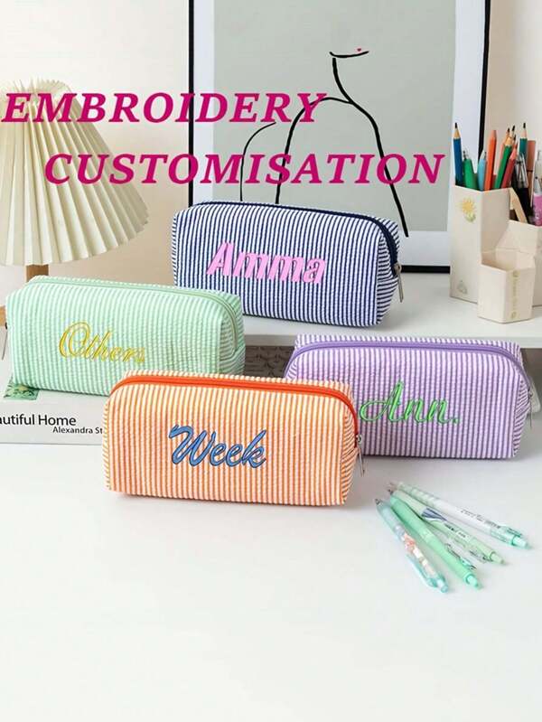 Brand New Striped Large-Capacity Student Pencil Case Storage Bag, Customized With Embroidered Names, Zodiac, Anniversary Text, Also A Great Gift,Back To School,School Supplies,Multi-Functional,Ornamental,Reusable,Modern,Colorful,Cute,Vintage,Cartoon,Kawaii,Custom,Personalized,Unique,Customized,Workers,Clients,Students,For Business/Work/Office,For School,Office & School Supplies,Xmas Decoration,Office Decor