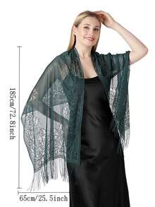 قطعة واحدة، وشاح كلاسيكي للسيدات، لون أحادي، مفرغ، قابل للتنفس ومزين بالشراريب، وشاح أناقة حريري لفستان السهرة الزفاف