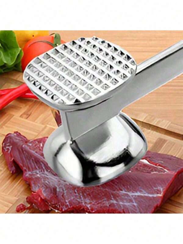 1pc Stainless Steel Meat Tenderizer, Double-Sided Meat Hammer, Steak Hammer, Kitchen Utensil, Meat Tenderizing Tool, Suitable For Picnics, Travel, Camping, Barbecues - Metal Material