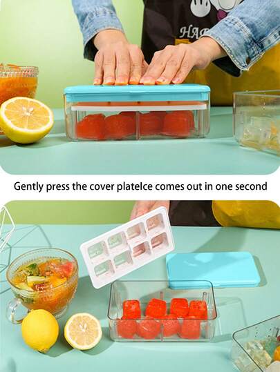 1pc Push-Release Ice Tray, Large Capacity Household, Silicone Ice Cube Molds, Commercial Ice Making Machine, Refrigerator Ice Storage Box, Blue