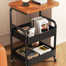 可移动双层咖啡桌，现代简约小推车架，适用于家庭、厨房、卧室储物架
