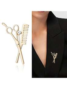 Jewelry Korean Hairstylist Brooch, Men's Rhinestone Barber Badge Pin, Scissors Comb Small Suit Lapel Pin Autumn-Winter Accessories,Suitable For Teens, Youth,Men,Casual, Outdoor, Athletic, Vacation, Graduation Gifts, Birthday, Daily Wear Halloween Halloween Accessories Teachers Day Christmas - Multicolor - View 12