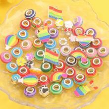 15/82pcs Resin Material Bracelet Making Set, Striped Large Hole Bead Jewelry Making Set, Personalized Multifunctional Rainbow Pendant Decoration DIY Summer Beach Ankle Bracelet Earrings Keychain Phone Chain Wedding Party Holiday Gift Accessories