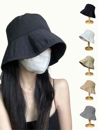 1 件时尚个性化纯色速干渔夫帽，大头围，防紫外线，多功能防晒宽边帽