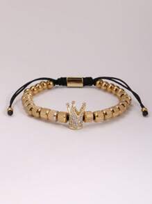 1PC Fashion Luxury Micro Paved Zirconia Crown Charm Bracelet For Man Stainless Steel Pineapple Beaded Bracelet Man Jewelry