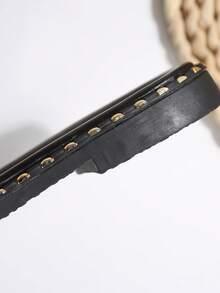 Mules mode femme, style français chic coréen décontracté polyvalent 2025 nouveau style UE/US, décoration de perles et strass plate, sandales de plage de vacances, tenues printemps été - Noir - Voir 11