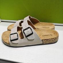 Soft Cork Sandals, Unisex Indoor Home Casual Slippers, Adjustable Buckle Flat Beach Slides, Plus Size Outdoor Leisure Shoes - Beige - View 3